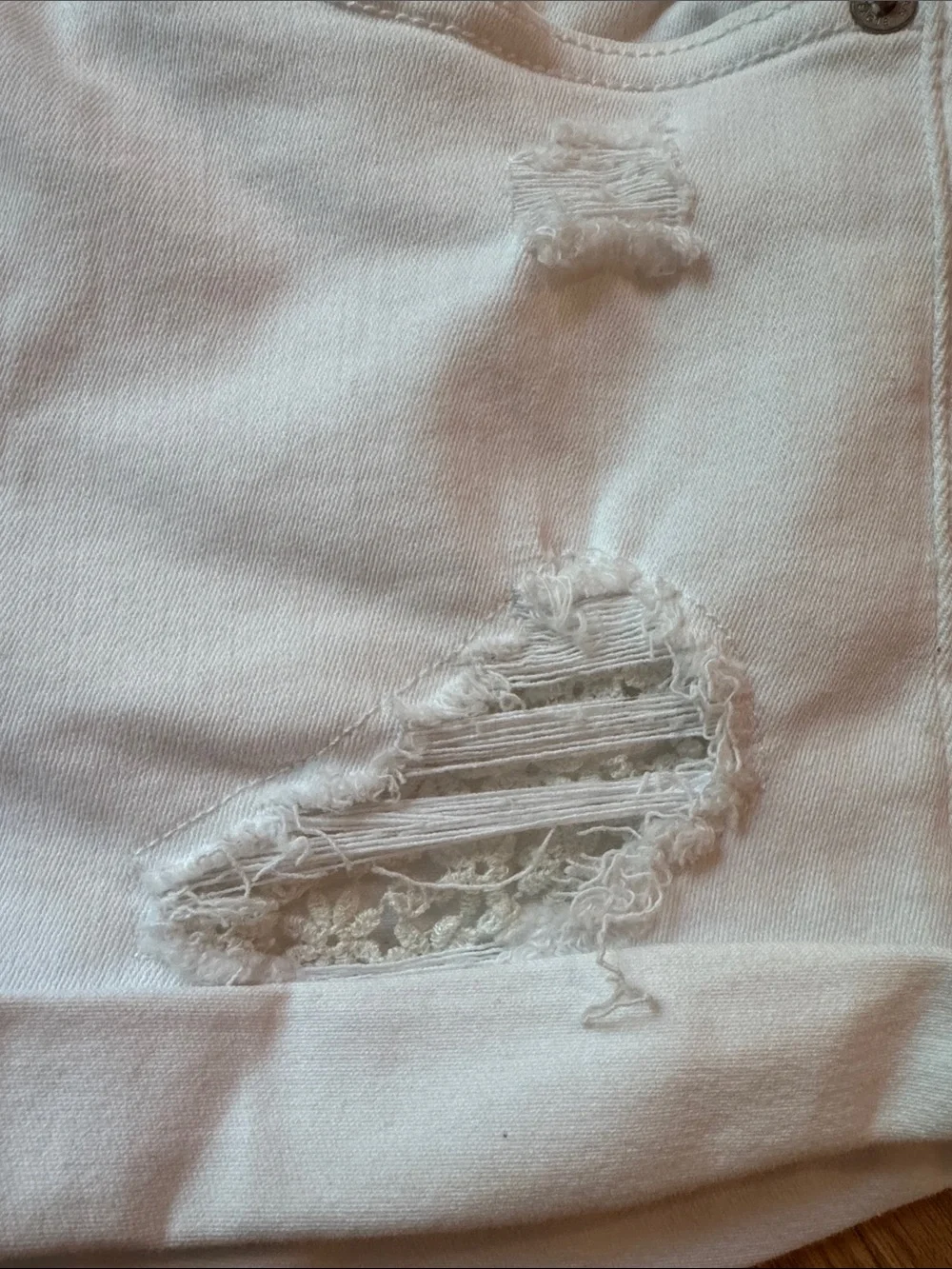 American Eagle Outfitters White Distressed Rolled-Hem Jean Shorts